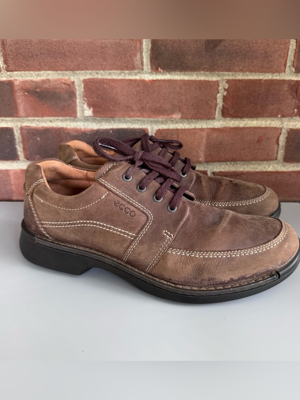 ECCO Mens Leather Oxford Comfort Shoes Brown Lace Up US 12 EU 46 Moc Toe